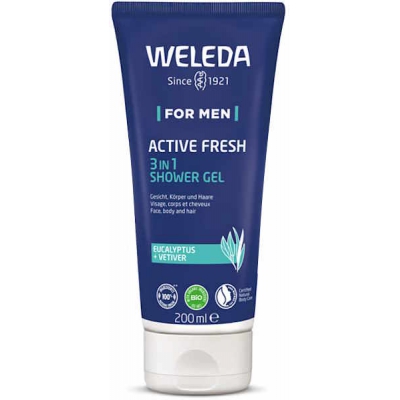 weleda gel douche 3 en 1 Active Fresh 200ml pour homme énergisant  Weleda les copines bio les copines bio