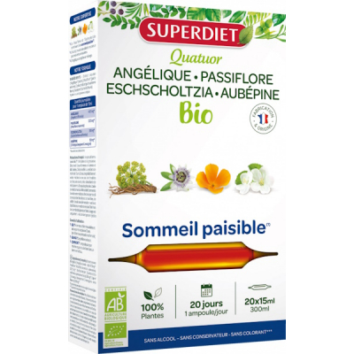 Super Diet Quatuor Angélique Passiflore Escholtzia Aubépine 20 ampoules 15ml