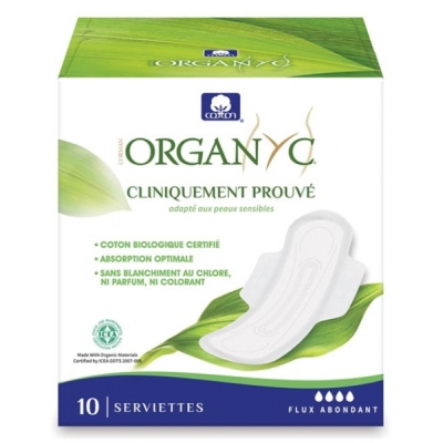 Organyc Serviettes ultra fines Flux abondant Boîte de 10 lescopinesbio coton bio