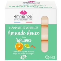 Pack 3 savonnettes Amande Douce bio senteur agrumes 3x150g