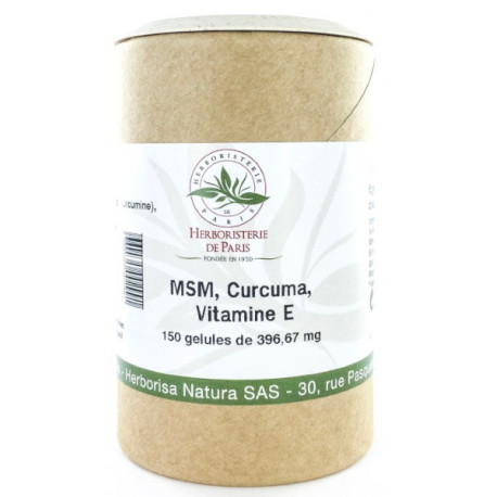 Herboristerie de Paris M.S.M Curcuma Vitamine E 150 gélules methyl sulfonyl methane curcumine les copines bio