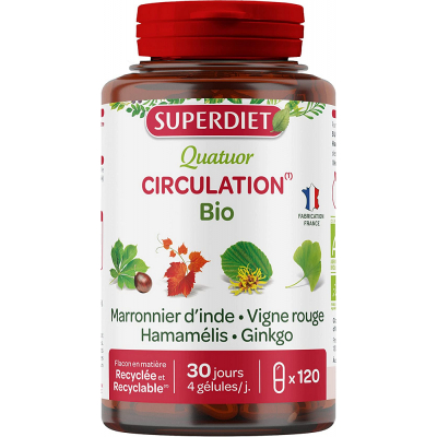 Super Diet Quatuor Circulation Vigne Rouge Marronnier Hamamélis Ginkgo 120 gélules les copines bio