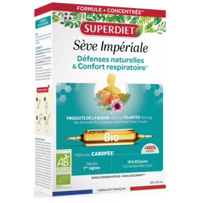 super diet Pin Miel Pollen Immunité et Respiration Bio 20 ampoules de 15ml  les copines bio