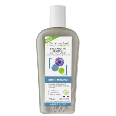 Dermaclay Shampooing Reflet Brillance Cheveux gris, blancs mêchés 250ml Les copines bio argile bleue