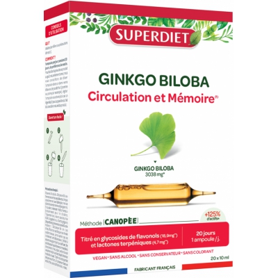 Super Diet Ginkgo Biloba Bio 20 ampoules de 10ml mémoire concentration protection Les copines bio