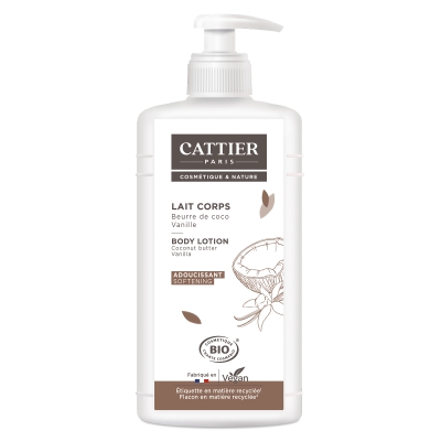 Cattier Paris Lait adoucissant Vanille Beurre de Coco 500 ml jojoba glycérine Les copines bio