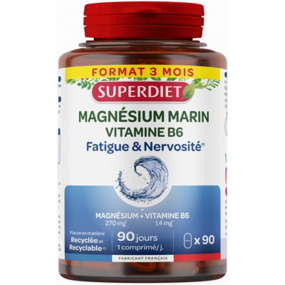 Super Diet Magnesium marin Vitamine B6 90 comprimés magnesium issu de la mer Les copines bio