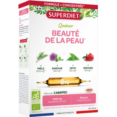 Super Diet Quatuor Bardane Ortie Pissenlit Carotte Bio 20 Ampoules 10 ml beauté de la peau Les copines bio