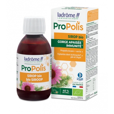 Ladrôme Sirop bio à la Propolis Echinacea Thym 150 ml 11 extraits de plantes défenses les copines bio
