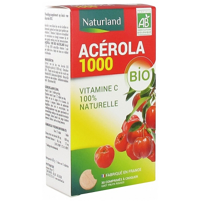 Naturland Acérola 1000 Bio 30 comprimés à croquer Complément alimentaire anti fatigue Les copines bio