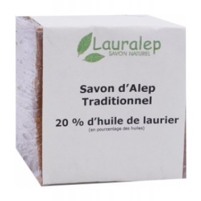 Lauralep Savon d'Alep Traditionnel 20% 180gr produit d'hygiène pour la douche et le bain Les Copines Bio