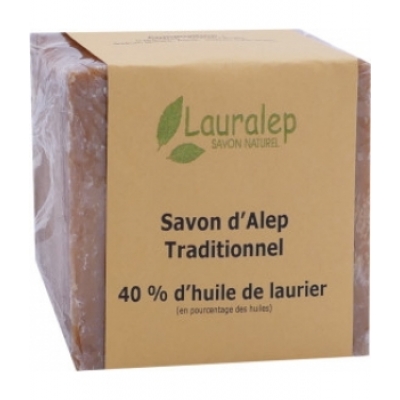 Lauralep Savon d'Alep Traditionnel 40% 200gr produit d'hygiène pour la douche et le bain Les Copines Bio