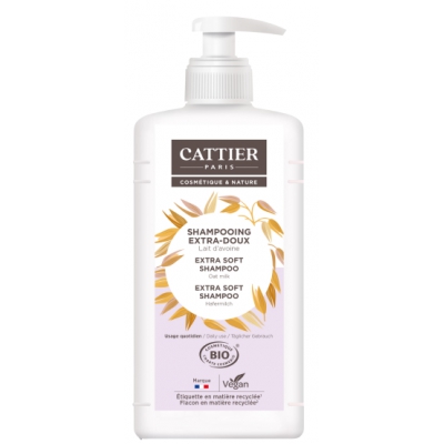 Cattier shampoing extra doux lait d'avoine 1L produit d'hygiène pour les cheveux Les Copines Bio