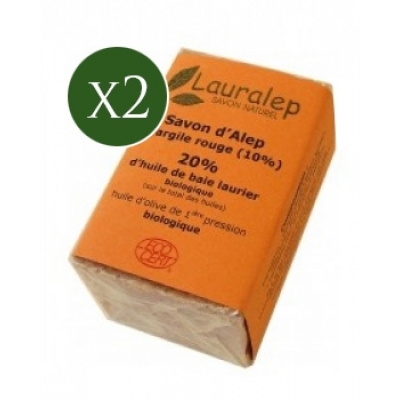 Lauralep Lot de 2 savons d'Alep à l'Argile Rouge 2x150g  produit d'hygiène pour la douche et le bain Les Copines Bio