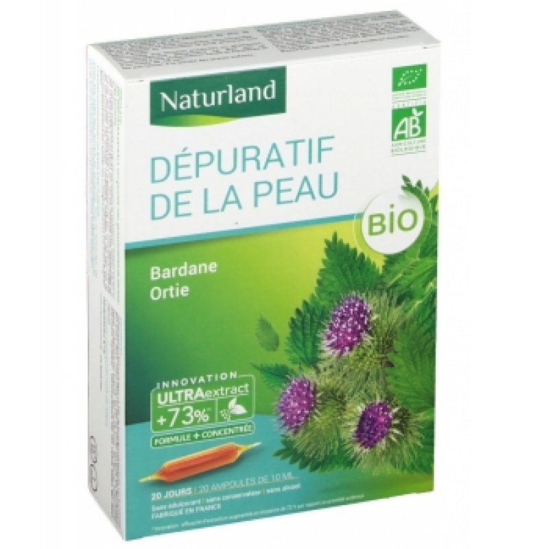 Naturland Dépuratif de la peau Bardane Ortie Bio 20 AMPOULES de 10ml