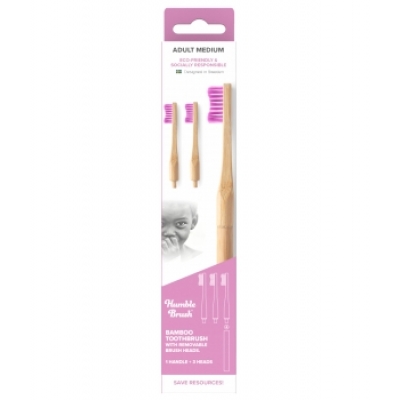 Humble Brush Manche Brosse à dents et 3 têtes interchangeable adultes violet Soft  produit d'hygiène bucco-dentaire Les 