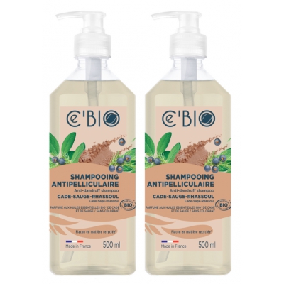 C'bio Lot de 2 Shampooing antipelliculaire Cade Sauge Rhassoul 2 x 500ml  produit de soin capillaire Les Copines Bio