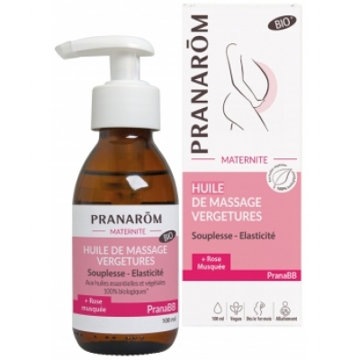 Pranarôm Huile de massage vergetures Maternité 100ml  produit de soins cosmétiques pour les mamans Les Copines Bio