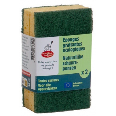 Droguerie Ecologique Eponges grattantes vertes à récurer en matières recyclées 2 unités produit accessoire de nettoyage pour la 