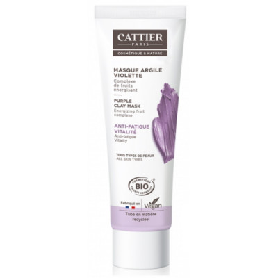 Cattier Masque anti fatigue argile violette 100ml actifs revitalisants de fruits dynamisme de la peau Les copines bio