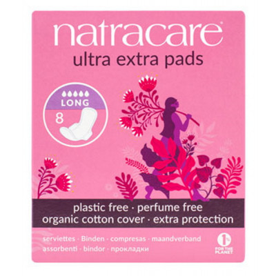 Natracare 8 Serviettes longues ultra extra a ailettes ultra extra pads Les copines bio