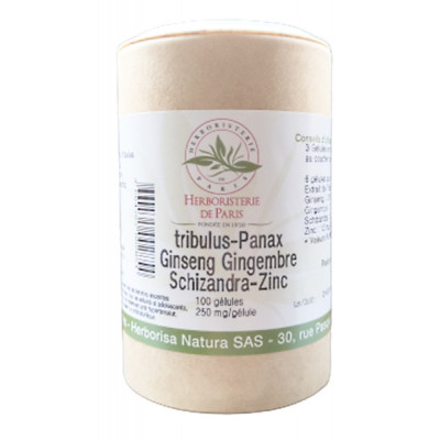 Herboristerie de paris Libido Tribulus Panax Ginseng Gingembre Schisandra Zinc 100 Gélules vigeur tonicité