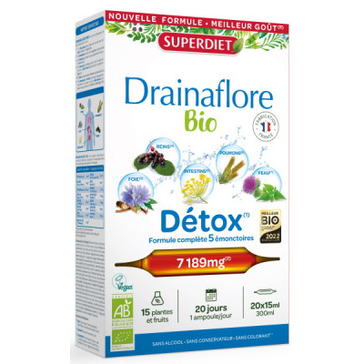Super Diet Drainaflore bio 20 ampoules de 15ml draineur detox depuratif Les copines bio
