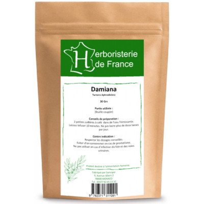 Herboristerie de France Tisane Damiana feuille coupée 30 gr Turnera diffusa var. aphrodisiaca Les copines bio
