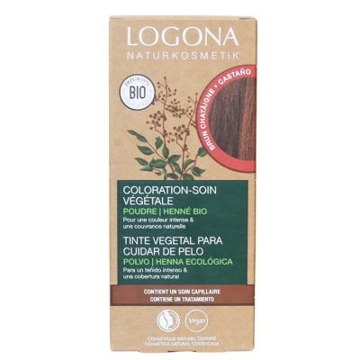 Logona Coloration soin végétale Brun Châtaigne 100 gr teinte chatain moyen avec reflets neutres les copines bio