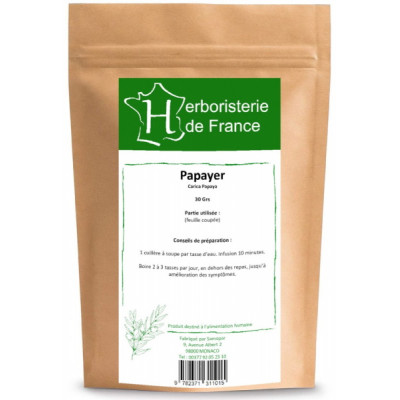 Herboristerie de France Tisane de Papayer Feuilles 30 gr digestion des protéines Les copines bio
