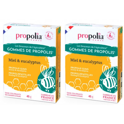 Propolia Gommes de Propolis Miel et Eucalyptus  lot de 2 boîtes complément alimentaire Les Copines Bio