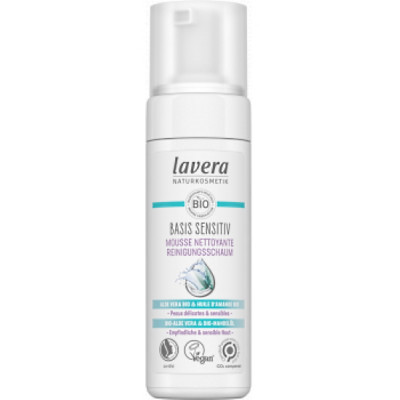 Lavera Mousse nettoyante Basis sensitiv 150 ml nettoyant des peaux sensibles teint net et frais les copines bio