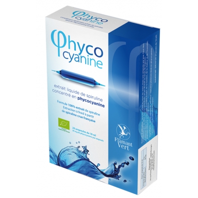 Flamant Vert Phycocyanine 20 ampoules buvables de 10 ml extrait de spiruline française bio Les copines bio