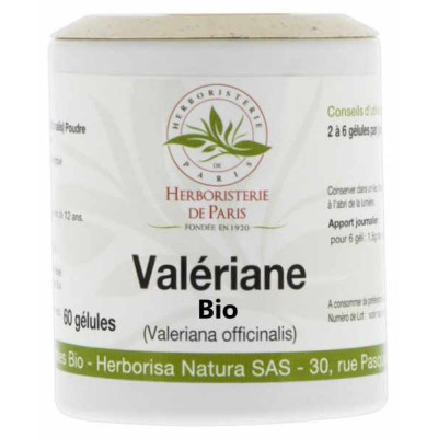 Herboristerie de Paris Valériane racine extrait bio 250mg 60 Gélules stress nervosité insomnie Les copines bio