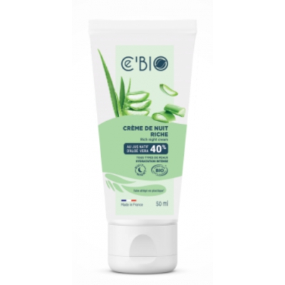 Cé'Bio Crème de nuit intense bio Aloé vera 50ml régénération nocturne karité jojoba les copines bio