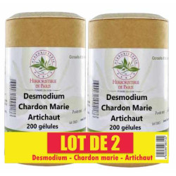 Herboristerie de paris Lot de 2 Desmodium Chardon marie Curcuma Artichaut 2x200 gélules santé du foie Les copines bio