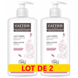 Cattier Lot de 2 lait Corps Nourrissant Karité Géranium 2 x 500ml  produit de soin corporel bio Les Copines Bio