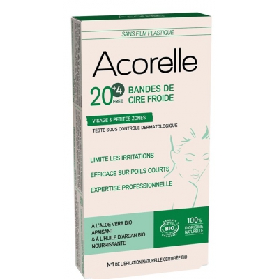 Bandes dépilatoires pour le visage - Acorelle 20 bandes de cire froide visage avec 4 gratuites les copines bio