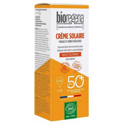 Bioregena Crème solaire SPF50 Visage et zones délicates 40ml Peaux claires Visage  Soin Solaire bio Les copines bio