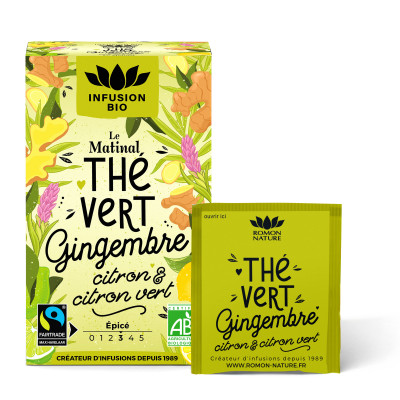 Thé vert le matinal Gingembre bio Citron bio Citron vert bio 16 sachets